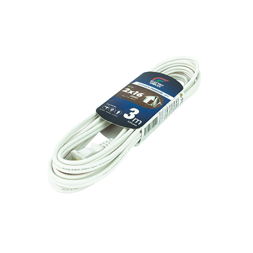 Extensión tradición 2x16 AWG (3 y 5 metros de longitud, cajas de 12 UND. 10 y 15 metros, cajas de 6 UND).