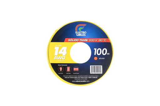 Cable sólido THHN #14 AWG  Rollo de 100m. 